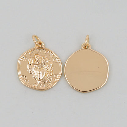 Gold Geometry Charms,18K Gold Filled Round Greece Coin Pendant,geometry Charm Bracelet Necklace for DIY Jewelry Making Supply