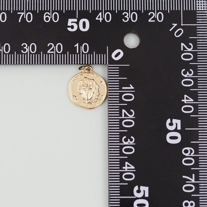 Gold Geometry Charms,18K Gold Filled Round Greece Coin Pendant,geometry Charm Bracelet Necklace for DIY Jewelry Making Supply