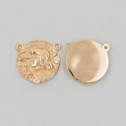 Gold Geometry Charms,18K Gold Filled Round Greece Coin Pendant,geometry Charm Bracelet Necklace for DIY Jewelry Making Supply