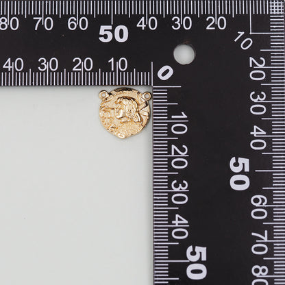 Gold Geometry Charms,18K Gold Filled Round Greece Coin Pendant,geometry Charm Bracelet Necklace for DIY Jewelry Making Supply