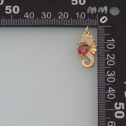 18K Gold Filled Seahorse Pendant,CZ Micro Pave Seahorse Charm Bracelet Necklace for DIY Jewelry Making Supply