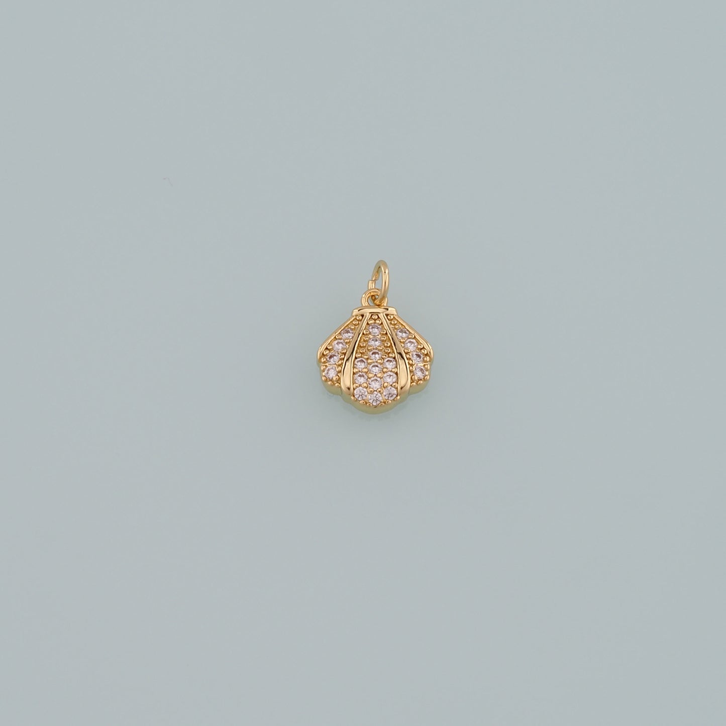 Gold Shell Charms,18K Gold Filled Scallop Pendant,CZ Micro Pave Conch Shell Charm Bracelet Necklace for DIY Jewelry Making Supply