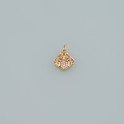 Gold Shell Charms,18K Gold Filled Scallop Pendant,CZ Micro Pave Conch Shell Charm Bracelet Necklace for DIY Jewelry Making Supply