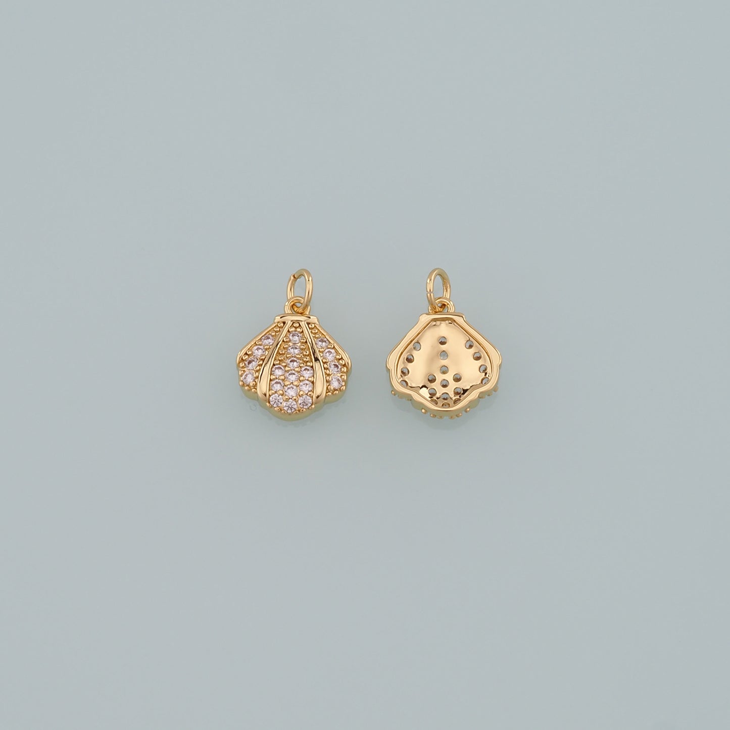 Gold Shell Charms,18K Gold Filled Scallop Pendant,CZ Micro Pave Conch Shell Charm Bracelet Necklace for DIY Jewelry Making Supply