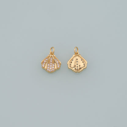 Gold Shell Charms,18K Gold Filled Scallop Pendant,CZ Micro Pave Conch Shell Charm Bracelet Necklace for DIY Jewelry Making Supply