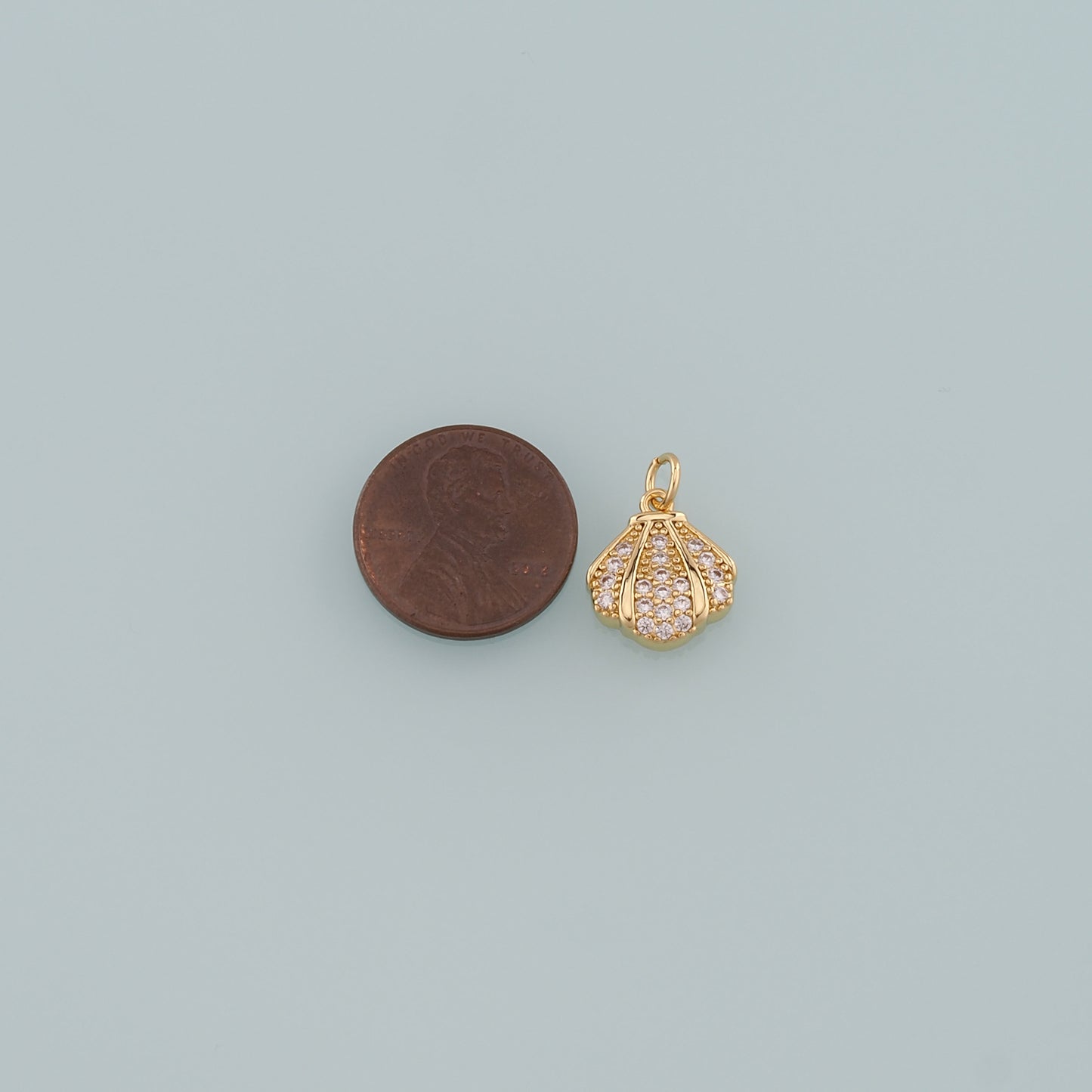 Gold Shell Charms,18K Gold Filled Scallop Pendant,CZ Micro Pave Conch Shell Charm Bracelet Necklace for DIY Jewelry Making Supply