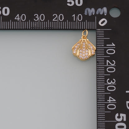 Gold Shell Charms,18K Gold Filled Scallop Pendant,CZ Micro Pave Conch Shell Charm Bracelet Necklace for DIY Jewelry Making Supply