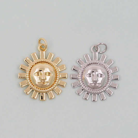 Gold Sun Charms,18K Gold Filled Sun Pendant,celestial Charm Bracelet Necklace for DIY Jewelry Making Supply