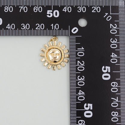 Gold Sun Charms,18K Gold Filled Sun Pendant,celestial Charm Bracelet Necklace for DIY Jewelry Making Supply