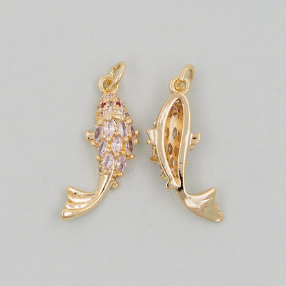 Gold Fish Charms,18K Gold Filled CZ fish Pendant,fish Charm Bracelet Necklace for DIY Jewelry Making Supply