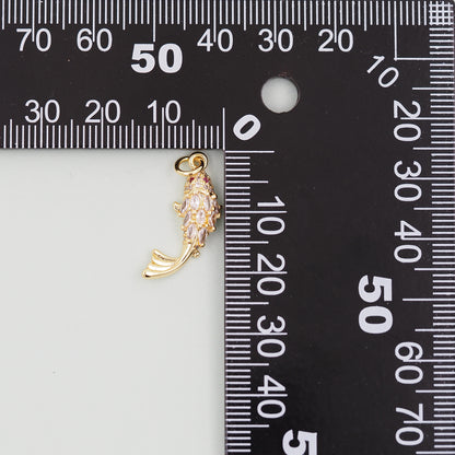 Gold Fish Charms,18K Gold Filled CZ fish Pendant,fish Charm Bracelet Necklace for DIY Jewelry Making Supply
