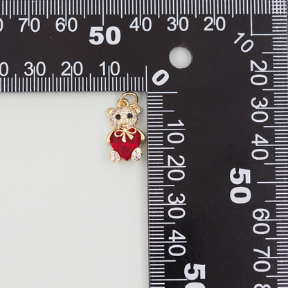 Gold Bear Charms,18K Gold Filled Bear Pendant,cute Heart Bear Charm Bracelet Necklace for DIY Jewelry Making Supply