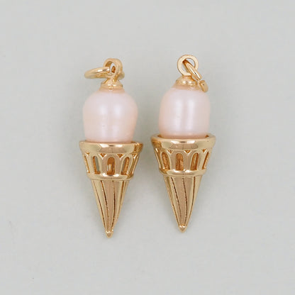 Gold Ice Cream Charms,18K Gold Filled ice cream Pendant,cute ice cream Charm Bracelet Necklace for DIY Jewelry Making Supply