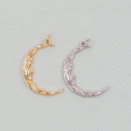 Gold Moon Charms,18K Gold Filled Moon Pendant,CZ Micro Pave Celestial Charm Bracelet Necklace for DIY Jewelry Making Supply