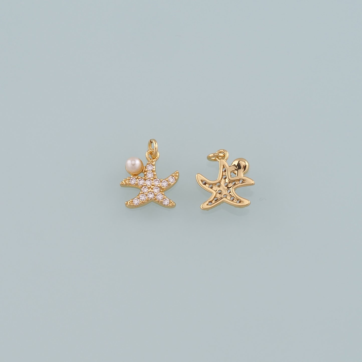 Gold Starfish Charms,18K Gold Filled Pearl Sea Star Pendant,CZ Micro Pave Starfish Charm Bracelet Necklace for DIY Jewelry Making Supply