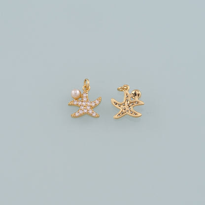 Gold Starfish Charms,18K Gold Filled Pearl Sea Star Pendant,CZ Micro Pave Starfish Charm Bracelet Necklace for DIY Jewelry Making Supply