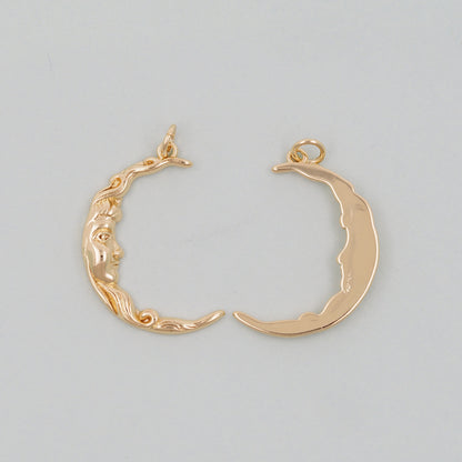 Gold Moon Charms,18K Gold Filled Moon Pendant,CZ Micro Pave Celestial Charm Bracelet Necklace for DIY Jewelry Making Supply