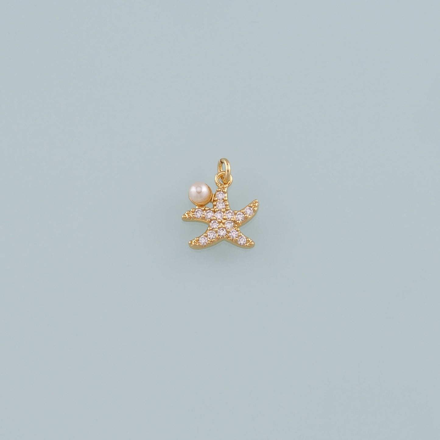Gold Starfish Charms,18K Gold Filled Pearl Sea Star Pendant,CZ Micro Pave Starfish Charm Bracelet Necklace for DIY Jewelry Making Supply