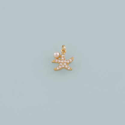 Gold Starfish Charms,18K Gold Filled Pearl Sea Star Pendant,CZ Micro Pave Starfish Charm Bracelet Necklace for DIY Jewelry Making Supply