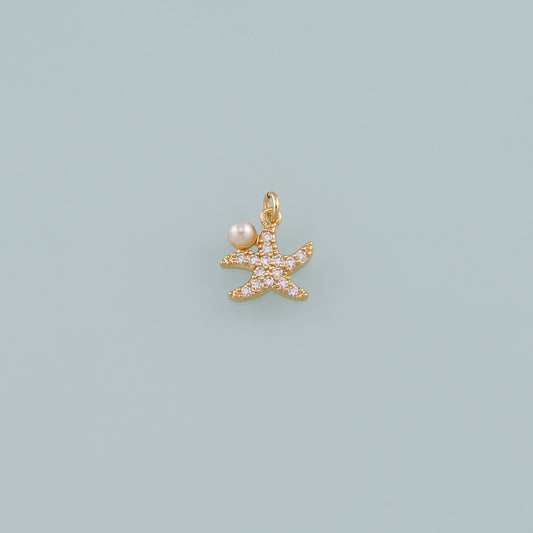 Gold Starfish Charms,18K Gold Filled Pearl Sea Star Pendant,CZ Micro Pave Starfish Charm Bracelet Necklace for DIY Jewelry Making Supply