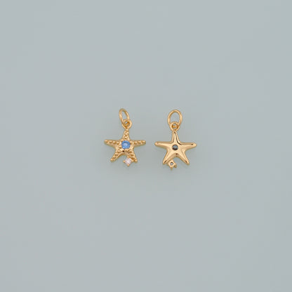 Gold Starfish Charms,18K Gold Filled Sea Star Pendant,CZ Micro Pave Starfish Charm Bracelet Necklace for DIY Jewelry Making Supply