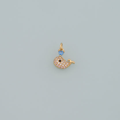 Gold Sea Animals Charms,18K Gold Filled Whale Pendant,CZ Micro Pave Whale Charm Bracelet Necklace for DIY Jewelry Making Supply