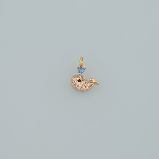 Gold Sea Animals Charms,18K Gold Filled Whale Pendant,CZ Micro Pave Whale Charm Bracelet Necklace for DIY Jewelry Making Supply