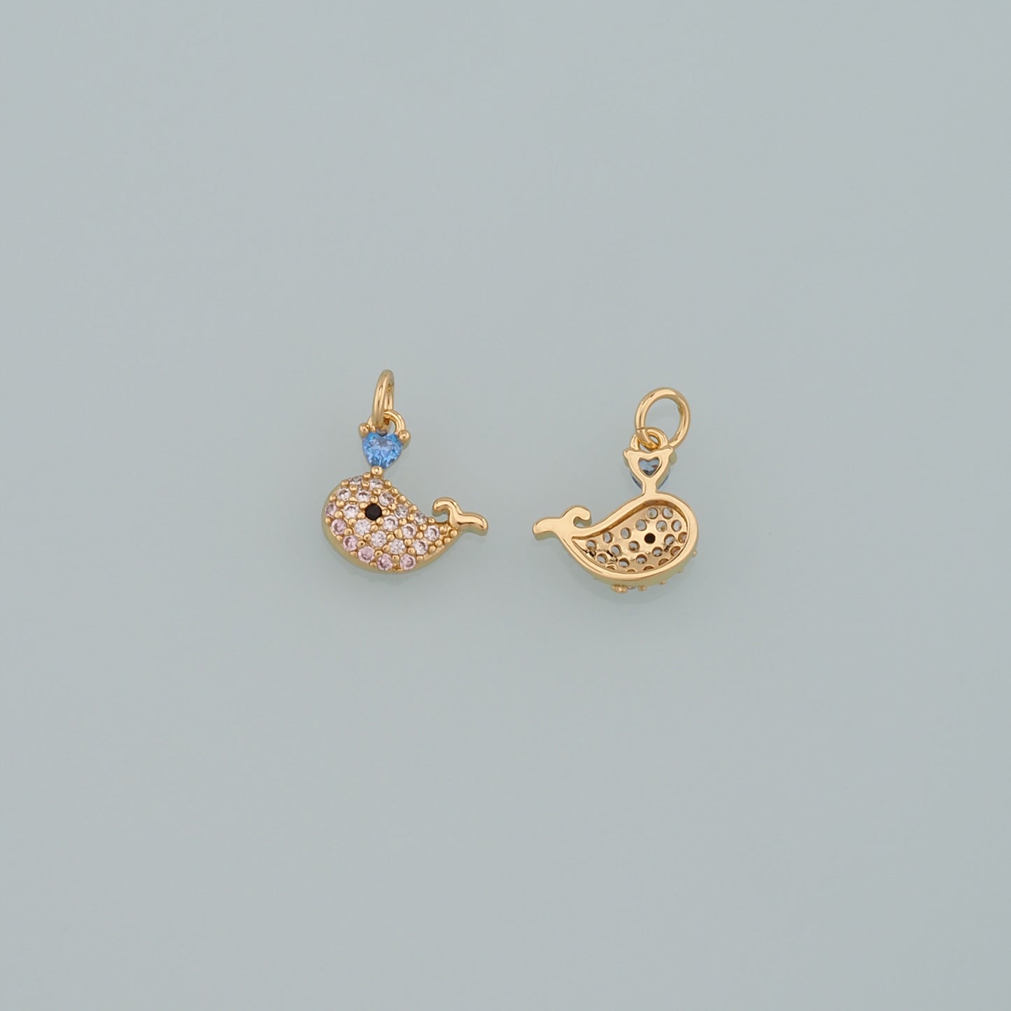 Gold Sea Animals Charms,18K Gold Filled Whale Pendant,CZ Micro Pave Whale Charm Bracelet Necklace for DIY Jewelry Making Supply