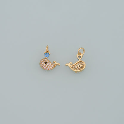 Gold Sea Animals Charms,18K Gold Filled Whale Pendant,CZ Micro Pave Whale Charm Bracelet Necklace for DIY Jewelry Making Supply