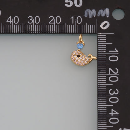 Gold Sea Animals Charms,18K Gold Filled Whale Pendant,CZ Micro Pave Whale Charm Bracelet Necklace for DIY Jewelry Making Supply