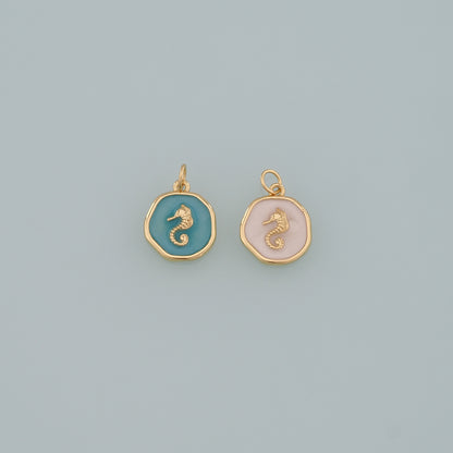 Gold Sea Animals Charm,18K Gold Filled Seahorse Pendant,Enamel Seahorse Charm Bracelet Necklace for DIY Jewelry Making Supply