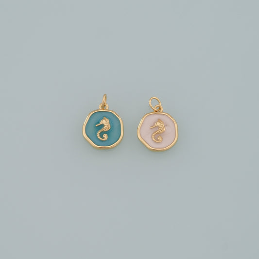Gold Sea Animals Charm,18K Gold Filled Seahorse Pendant,Enamel Seahorse Charm Bracelet Necklace for DIY Jewelry Making Supply