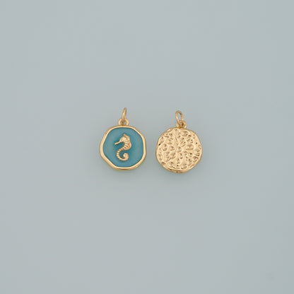 Gold Sea Animals Charm,18K Gold Filled Seahorse Pendant,Enamel Seahorse Charm Bracelet Necklace for DIY Jewelry Making Supply