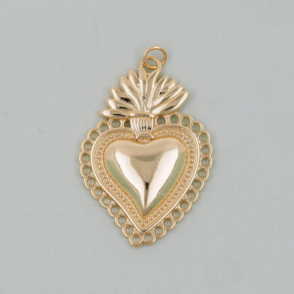 Gold Sacred Heart Charms,18K Gold Filled Sacred Heart Pendant,Religious Charm Bracelet Necklace for DIY Jewelry Making Supply