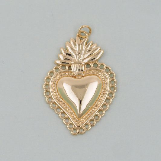 Gold Sacred Heart Charms,18K Gold Filled Sacred Heart Pendant,Religious Charm Bracelet Necklace for DIY Jewelry Making Supply