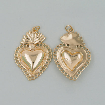 Gold Sacred Heart Charms,18K Gold Filled Sacred Heart Pendant,Religious Charm Bracelet Necklace for DIY Jewelry Making Supply