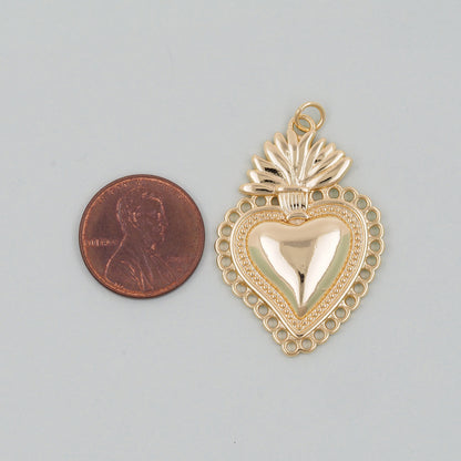 Gold Sacred Heart Charms,18K Gold Filled Sacred Heart Pendant,Religious Charm Bracelet Necklace for DIY Jewelry Making Supply