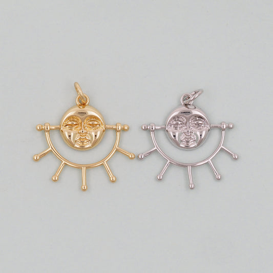 Gold Sun Charms,18K Gold Filled Sun Pendant,celestial Charm Bracelet Necklace for DIY Jewelry Making Supply