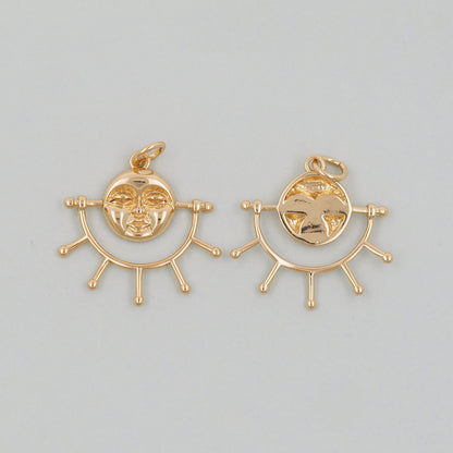 Gold Sun Charms,18K Gold Filled Sun Pendant,celestial Charm Bracelet Necklace for DIY Jewelry Making Supply
