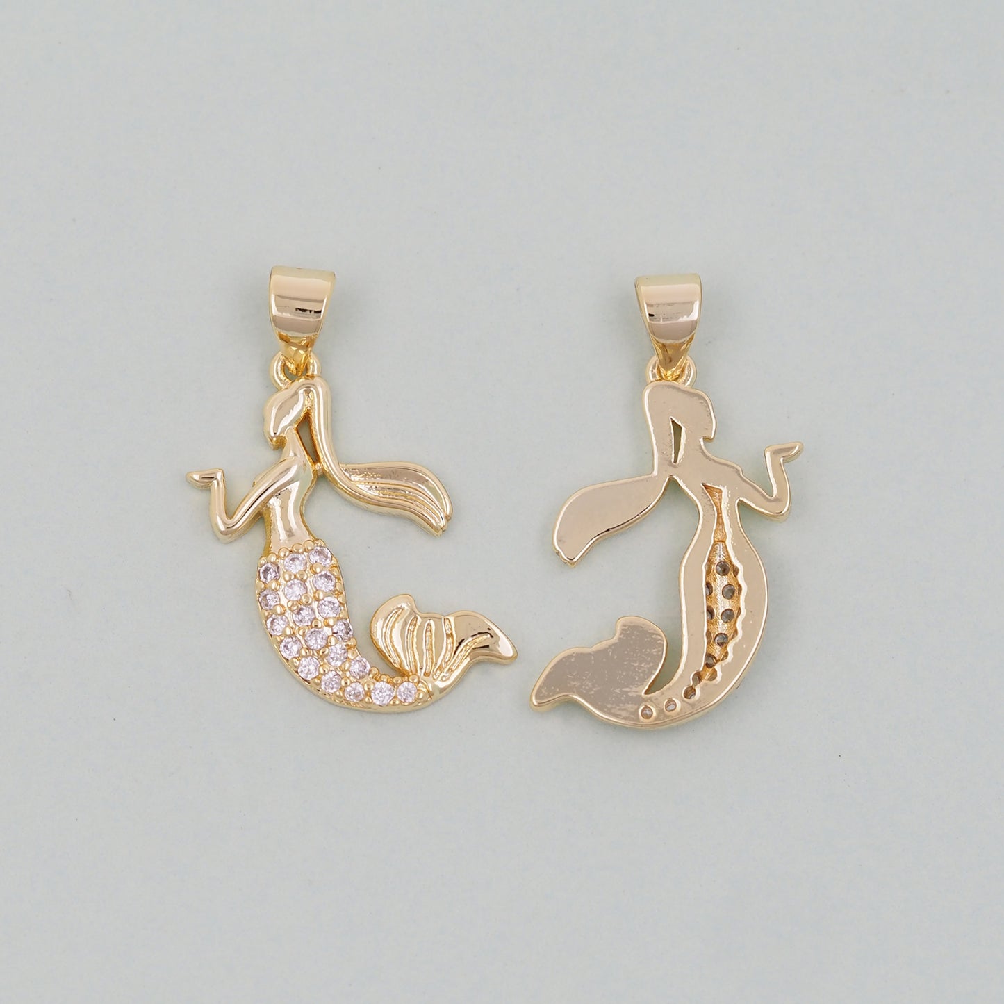 Gold Mermaid Charms,18K Gold Filled Tail Pendant,CZ Micro Pave Mermaid Tail Charm Bracelet Necklace for DIY Jewelry Making Supply