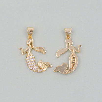 Gold Mermaid Charms,18K Gold Filled Tail Pendant,CZ Micro Pave Mermaid Tail Charm Bracelet Necklace for DIY Jewelry Making Supply