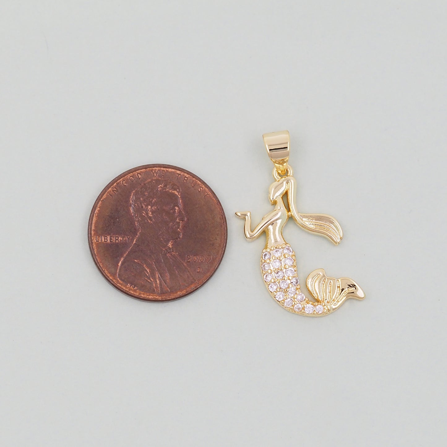 Gold Mermaid Charms,18K Gold Filled Tail Pendant,CZ Micro Pave Mermaid Tail Charm Bracelet Necklace for DIY Jewelry Making Supply