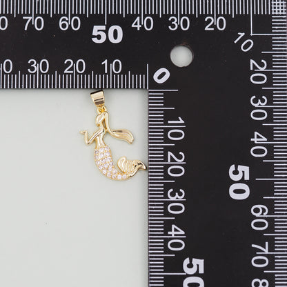 Gold Mermaid Charms,18K Gold Filled Tail Pendant,CZ Micro Pave Mermaid Tail Charm Bracelet Necklace for DIY Jewelry Making Supply