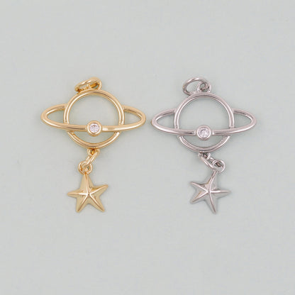 Gold Saturn Charms,18K Gold Filled Saturn Pendant,Silver Celestial Charm Bracelet Necklace for DIY Jewelry Making Supply