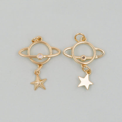 Gold Saturn Charms,18K Gold Filled Saturn Pendant,Silver Celestial Charm Bracelet Necklace for DIY Jewelry Making Supply