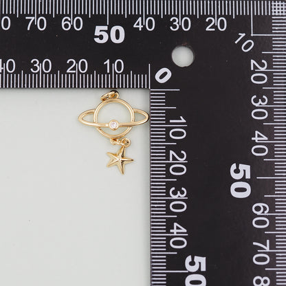 Gold Saturn Charms,18K Gold Filled Saturn Pendant,Silver Celestial Charm Bracelet Necklace for DIY Jewelry Making Supply