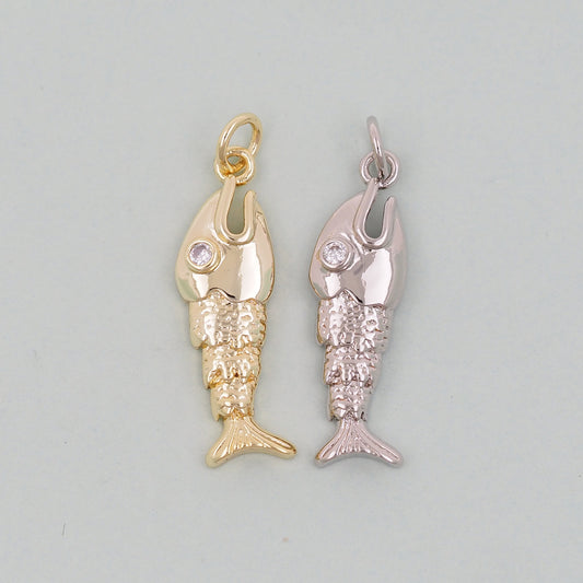 Gold Fish Charms,18K Gold Filled CZ Fish Pendant,Fish Charm Bracelet Necklace for DIY Jewelry Making Supply