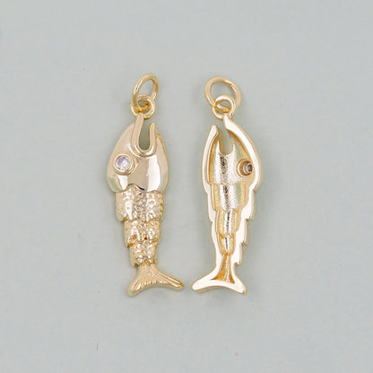 Gold Fish Charms,18K Gold Filled CZ Fish Pendant,Fish Charm Bracelet Necklace for DIY Jewelry Making Supply