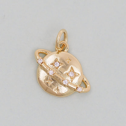 Gold Saturn Charms,18K Gold Filled Saturn Pendant,Silver Celestial Charm Bracelet Necklace for DIY Jewelry Making Supply