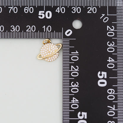 Gold Saturn Charms,18K Gold Filled Saturn Pendant,Silver Celestial Charm Bracelet Necklace for DIY Jewelry Making Supply